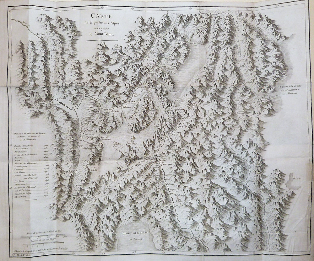 De Saussure, Horace Bénédict. Voyage dans les Alpes, précédés d’un essai sur  l’histoire naturelle des environs de Geneve. Ginevra, Barde, Manget & C - Neuchatel, Louis FaucheBorel, 1787-96.