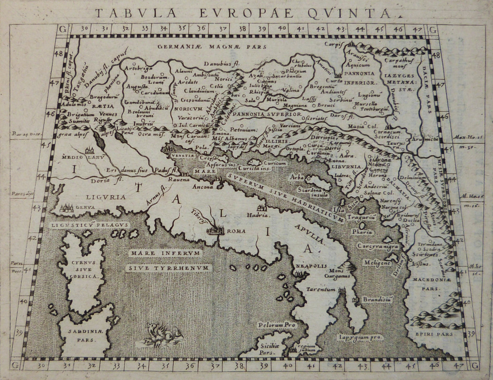 Tabula Europae Quinta. Venezia, Girolamo Porro, 1558.