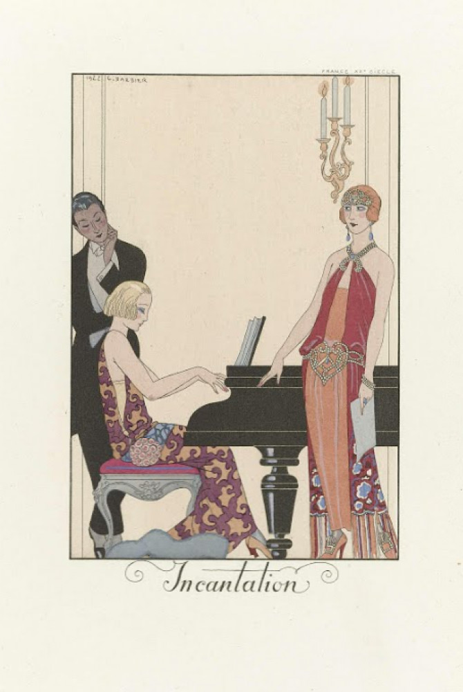 Barbier, Georges. Falbalas et fanfreluches. Almanach pour 1922, 1923, 1924, 1925 et 1926. Parigi, Meynial, 1922 - 1926.