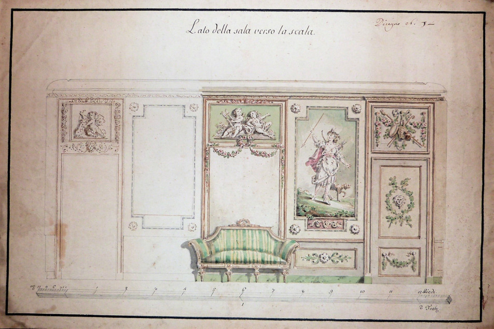 Bozzetto preparatorio di interno. Italia, 1780-1800 circa.