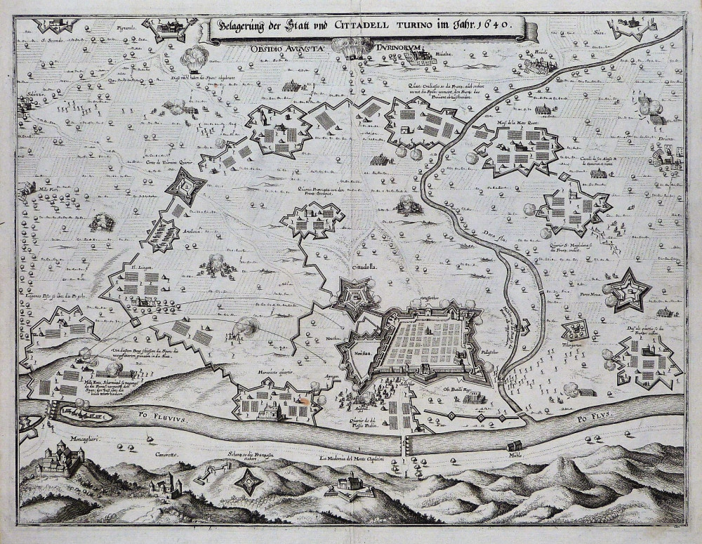 Belagerung der statt und cittadell Tuino im jahr 1640. Francoforte,  Matthias Merian, 1650 circa.
