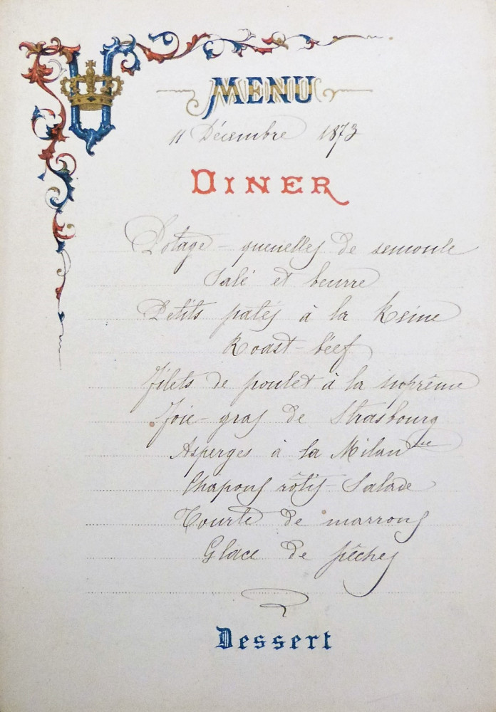 Gastronomia - Menù originale-pranzo quotidiano di Umberto I di Savoia. 11 dicembre 1873.