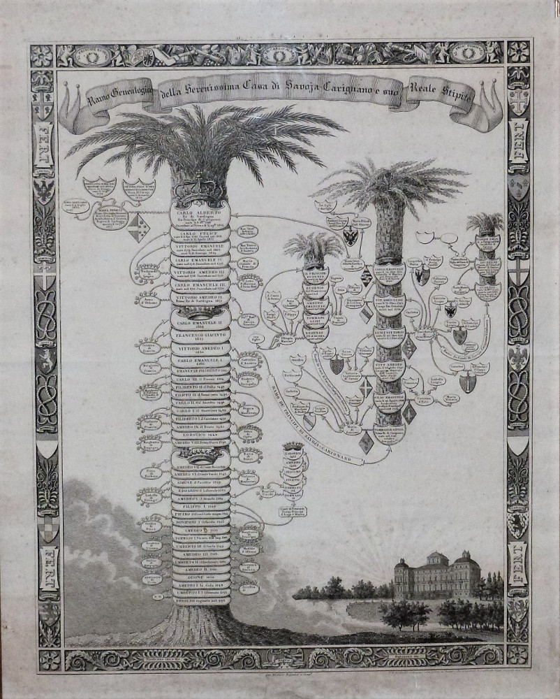 Ramo genealogico della Serenissima Casa di Savoia-Carignano e suo reale stipite. Torino, Giacomo Arghinenti, 1840 circa.