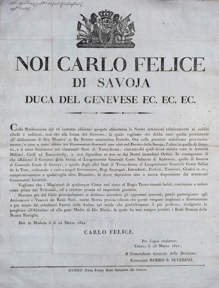 Sentenze e condanne a morte. Torino-Cuneo, 1799-1832.