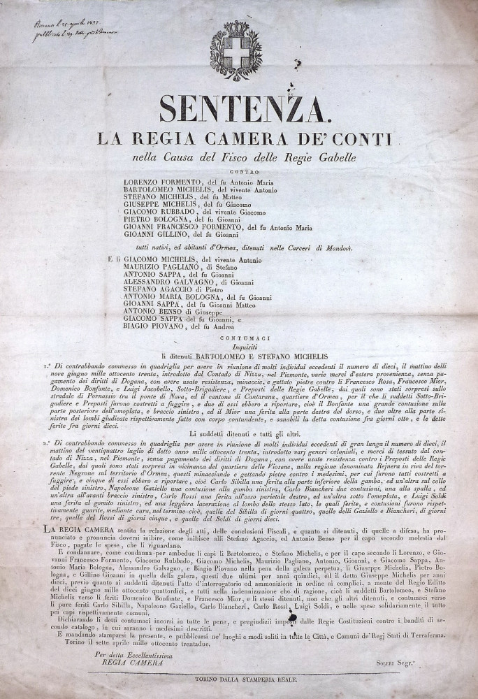 Sentenze e condanne a morte. Torino-Cuneo, 1799-1832.