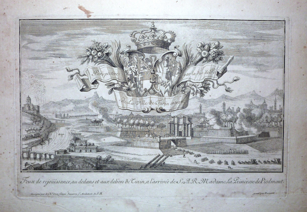 Feux de rejouissance, au dedans et aux dehors de Turin, a l’arrivée de S.A.R. Madame la Princesse de Piemont. Torino, Antoine Herisset, 1722.