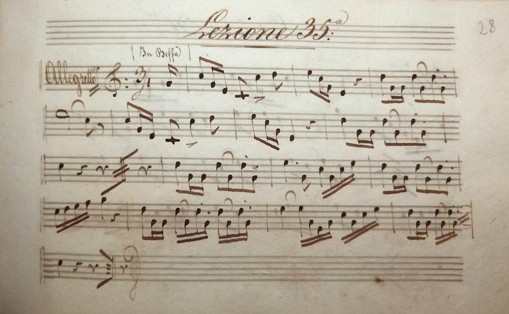 Manoscritto - Principi elementari di musica. Principi di tromba. 1840-1850 circa.