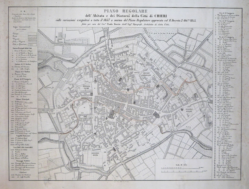 Piano regolatore dell'abitato e dei dintorni della città di Chieri.  Torino, f.lli Doyen, 1858.