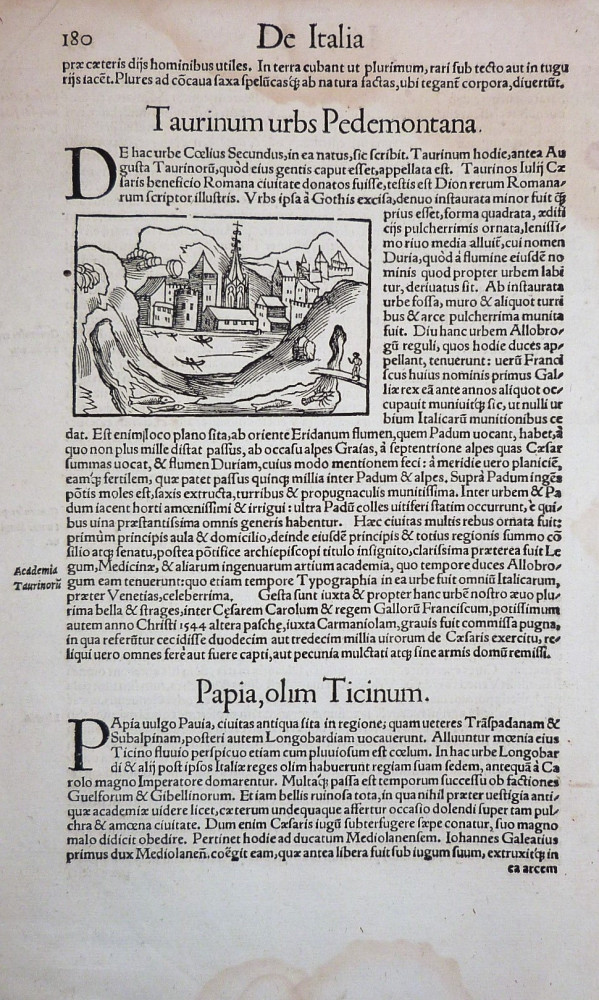 Taurinum urbs Pedemontana. Basilea, Sebastian Münster, 1552.