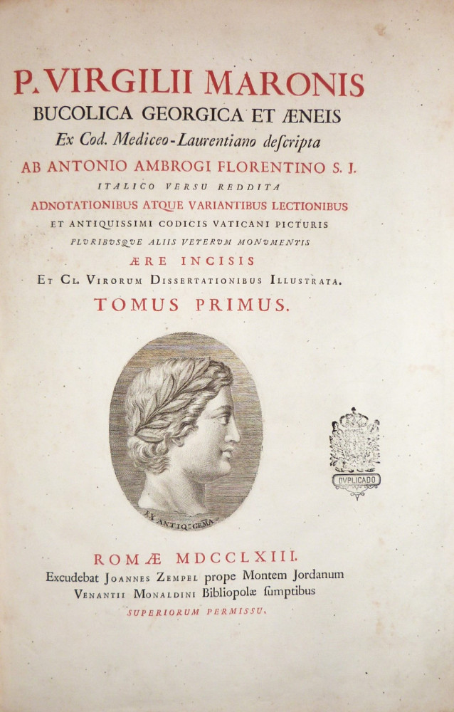 Virgilio, Publio Marone. Bucolica Georgica et Aeneis. Roma, Joannes Zempel - Venezia,  Monaldini, 1763 - 1765.