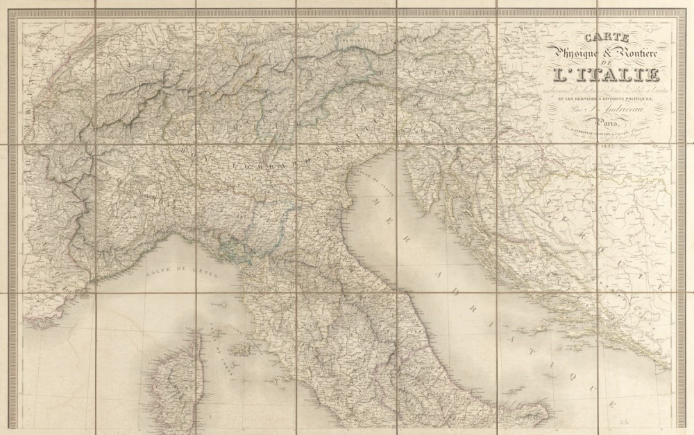Carte physique & routière de l'Italie. Parigi, Longuet, 1848.