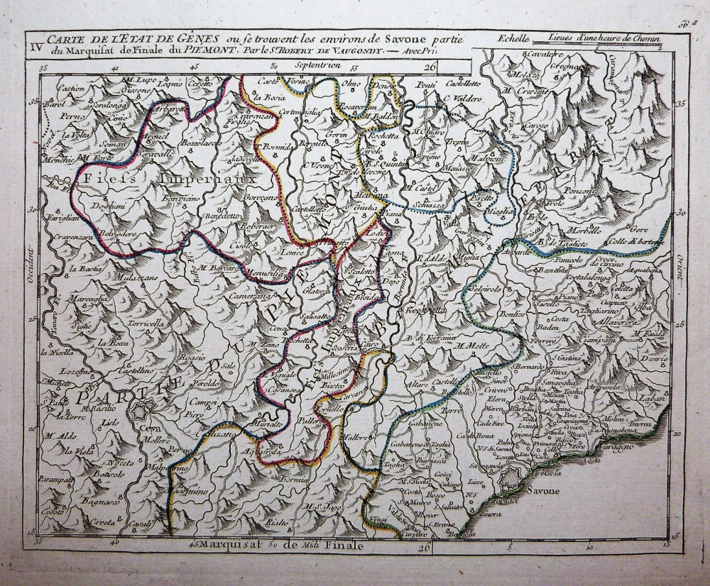 Carte de l'État de Gênes ou se trouvent les environs de Savone partie du Marquisant de Finale. Parigi, Gilles-Robert de Vaugondy, 1748.