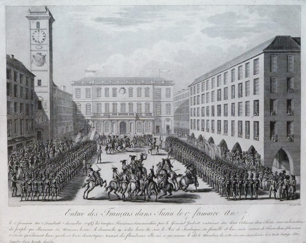 Entrée des français dans Turin le 17 frimaire an 7. Parigi, Pierre Adrien Lebeau, 1804.
