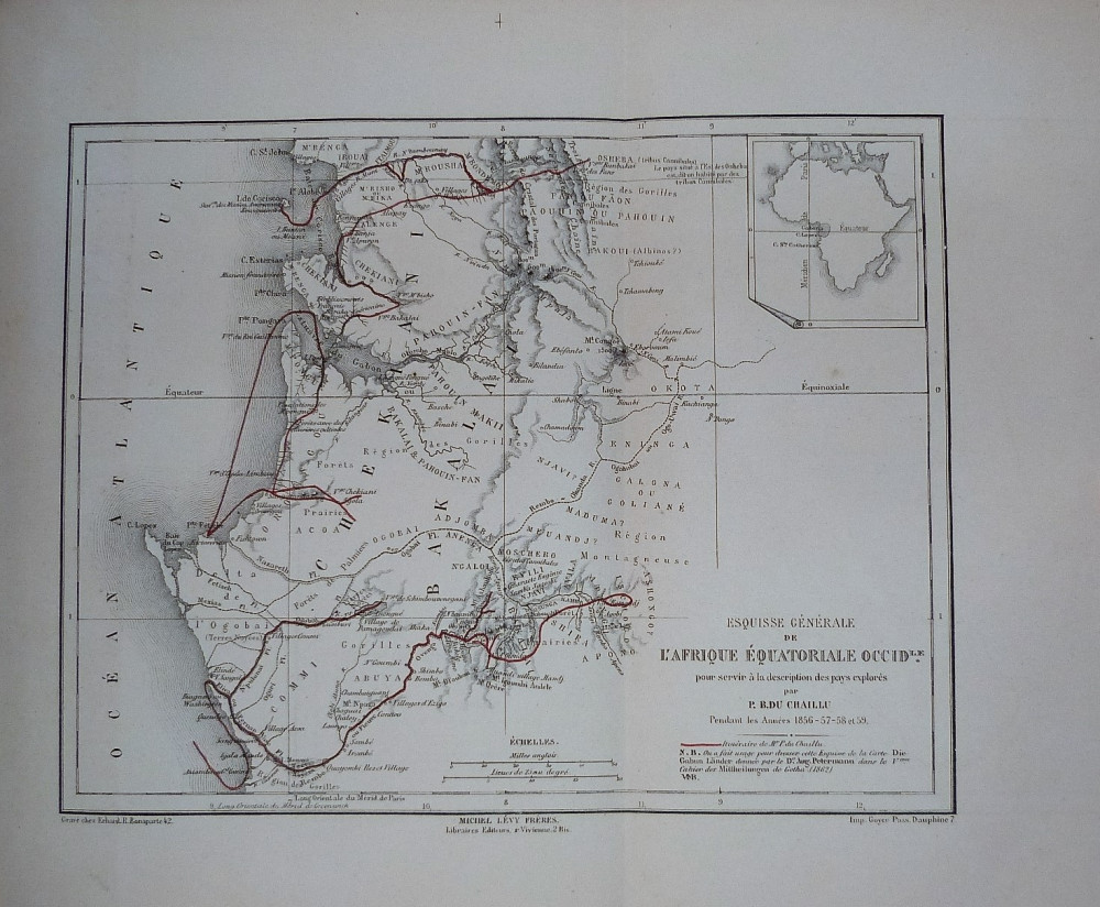 Chaillu, Paul Du. Voyages et aventures dans l'Afrique Équatoriale. Parigi, Michel Lévy Frères, 1863.