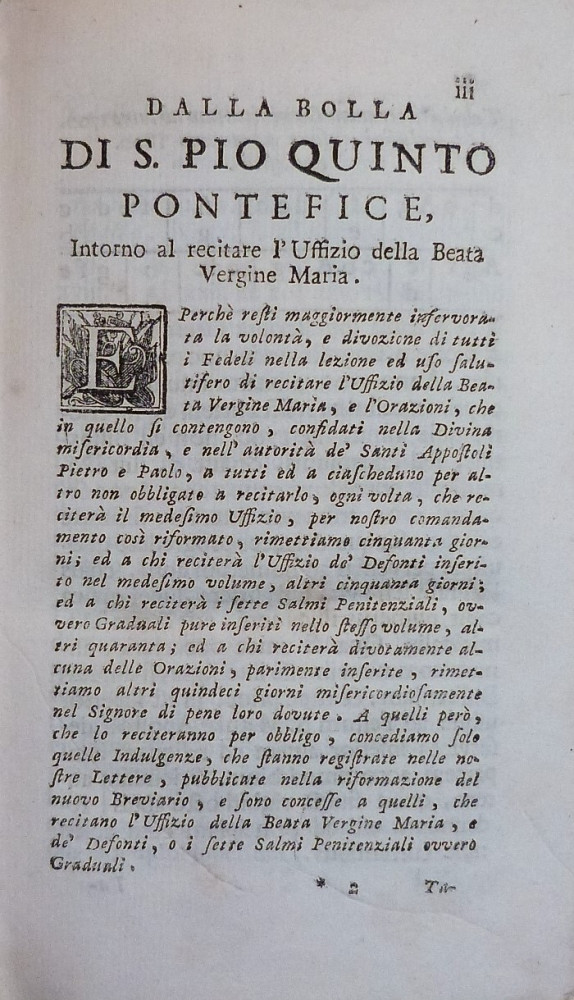 Officium Beatae Mariae Virginis S. Pii V. Pontificis Maximi Jussu editum... Venezia, Ex Typographia Balleoniana, 1777.