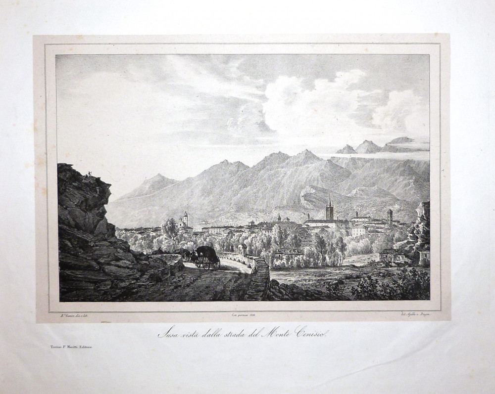  Susa vista dalla strada del Monte Cenisio. Torino, Ajello e Doyen, 1836 - 1838.