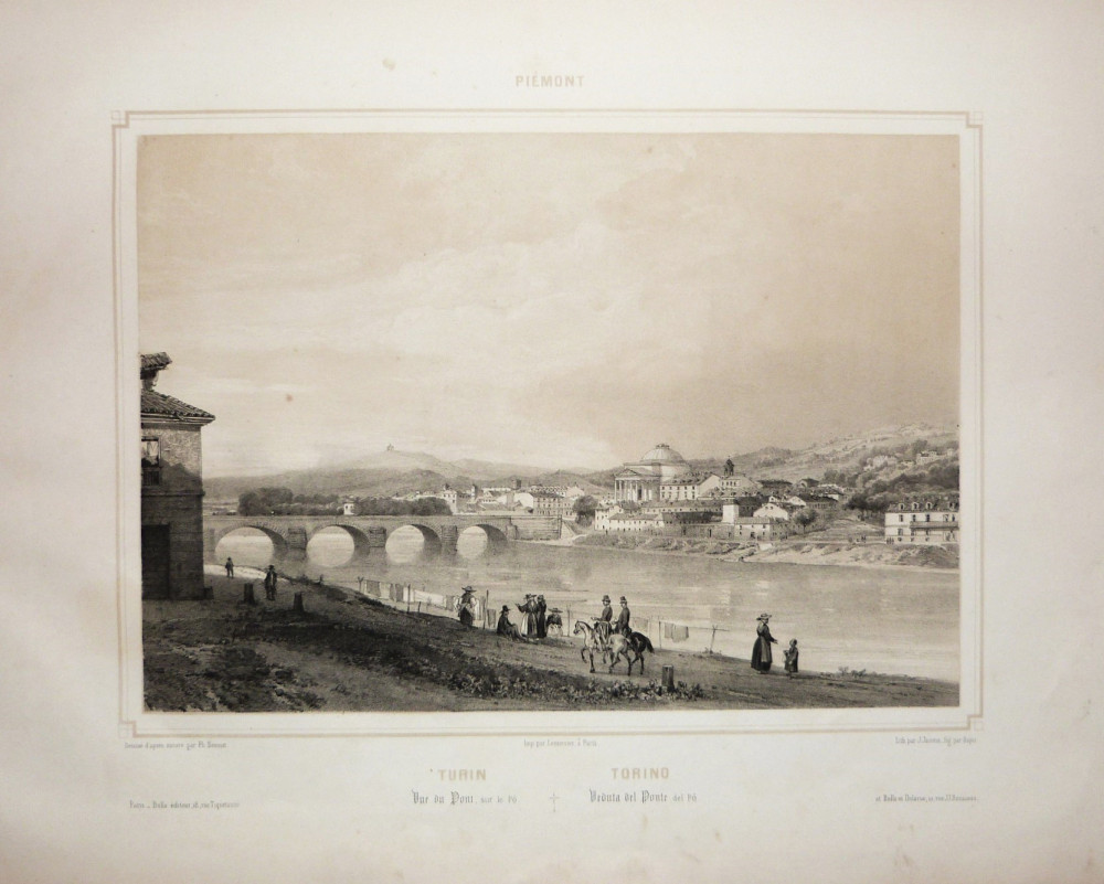 Torino. Veduta del Ponte del Po. Parigi, Lemercier, 1845.