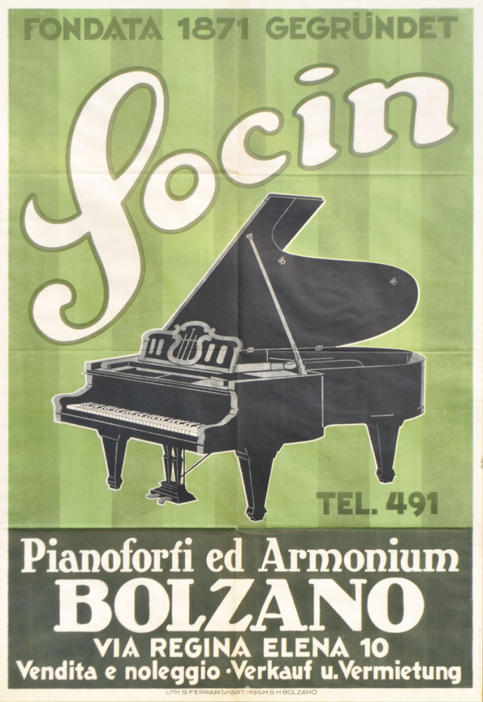 Socin - Pianoforti ed Armonium. Bolzano, G. Ferrari, 1920-1930 circa.