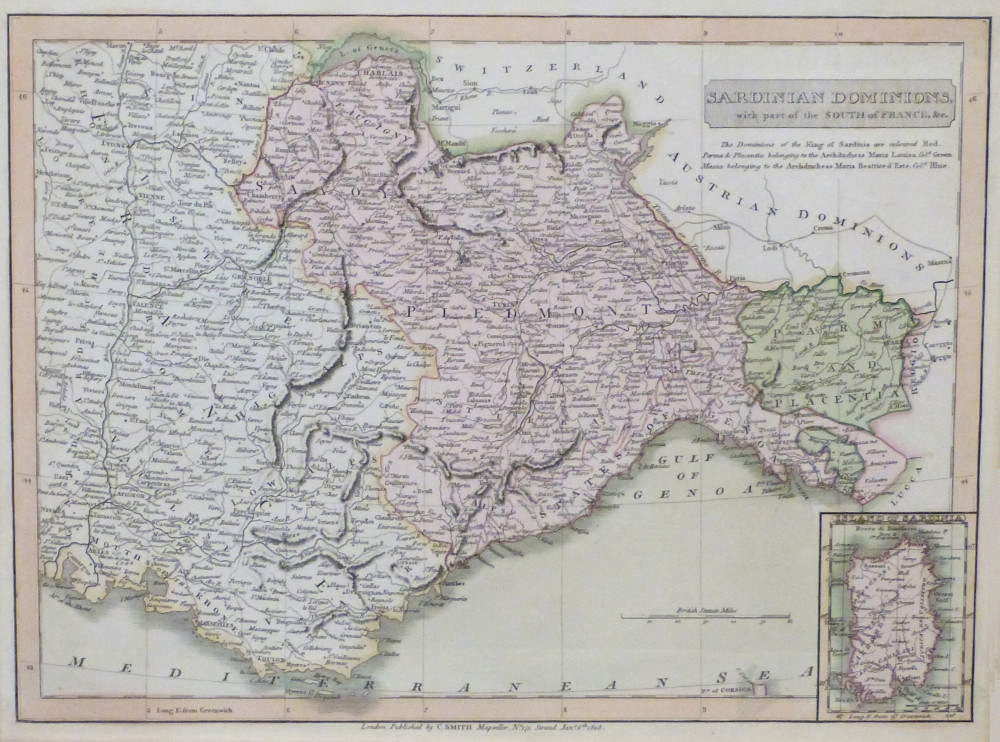 Sardinian dominios with a part of the south of France. Londra, C. Smith, 1808.