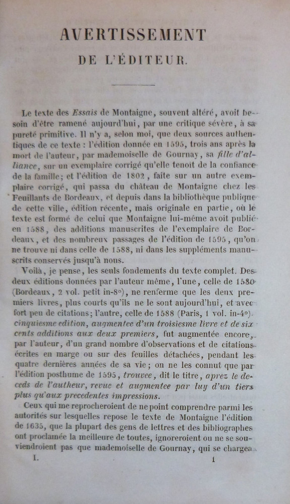Montaigne, Michel de. Essais. Parigi, Lefèvre , 1844.