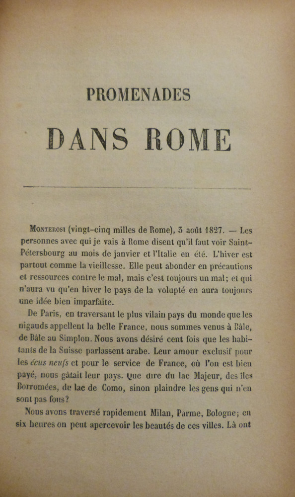 Stendhal [pseudonimo di Marie-Henri Beyle]. Promenades dans Rome. Parigi, Calmann Lévy, 1893.