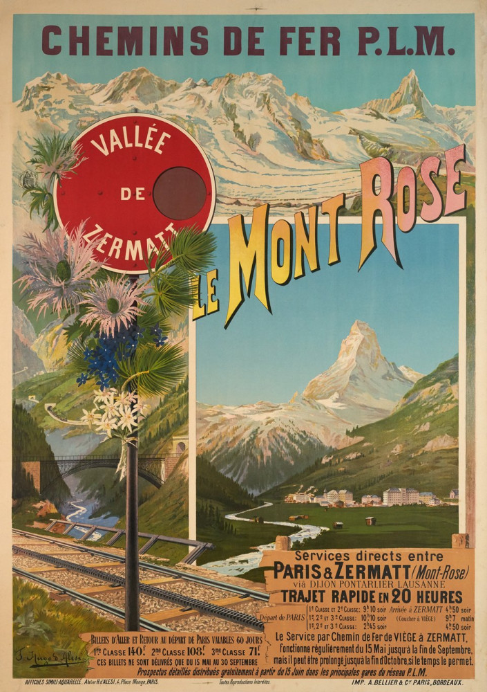 Le Mont Rose - Vallé de Zermatt - Chemin de Fer P.L.M. Parigi, Hugo François d’Alési - A. Bellier, 1891.