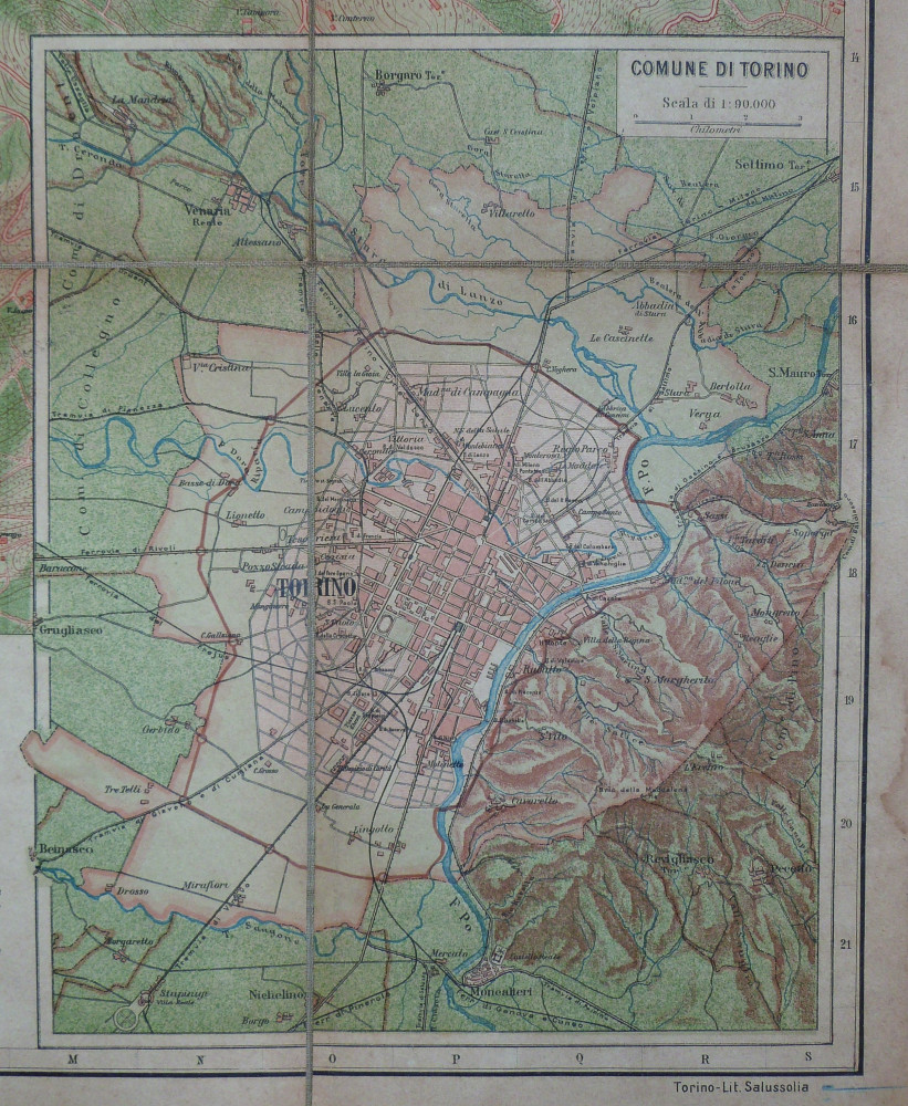 Pianta di Torino col tracciamento della nuova cinta daziaria. Torino, Paravia, 1912.