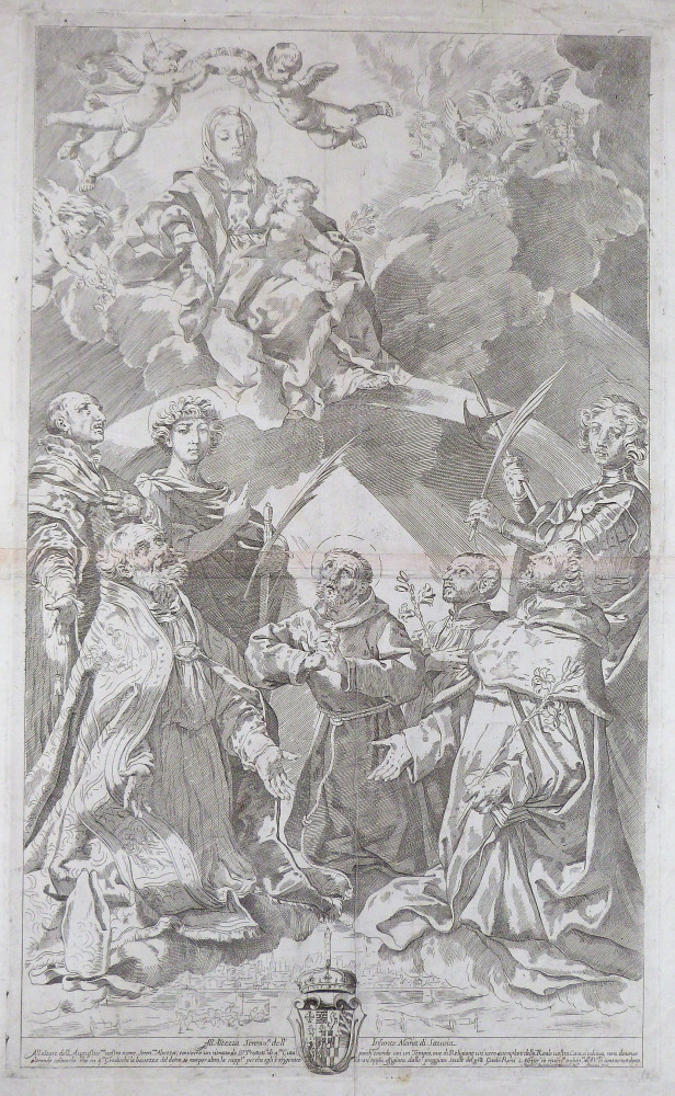 Bologna - Madonna col Bambino in gloria e i Santi protettori di Bologna. Bologna, Flaminio Torri, 1640-1650 circa.