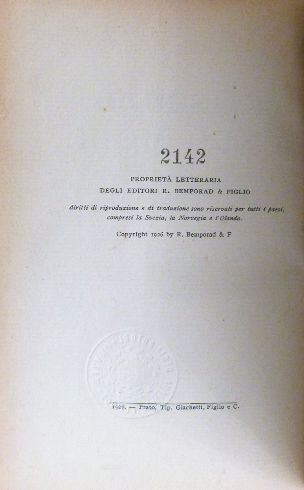 Pirandello, Luigi. Ciascuno a suo modo. Firenze, R. Bemporad & Figlio Editori, 1926.