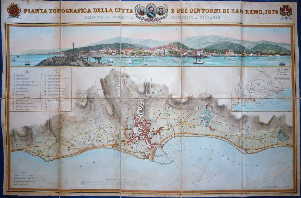 Pianta topografica della città e dei dintorni di Sanremo. Parigi, Lemercier, 1874.