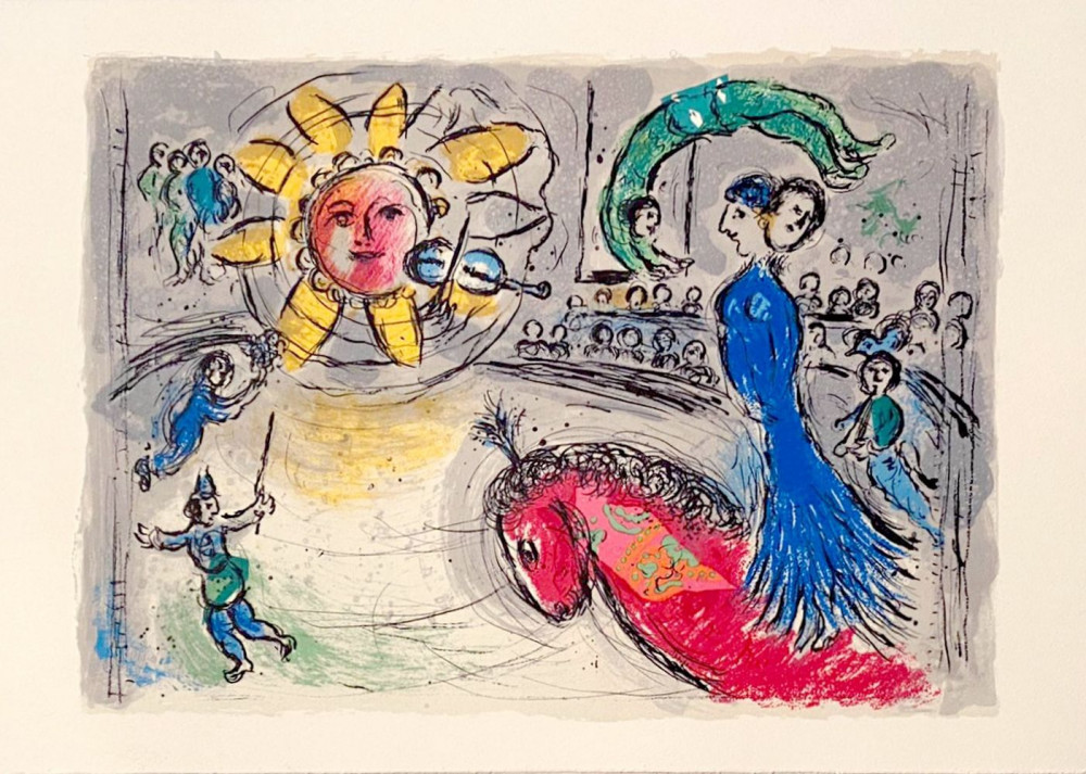 Chagall, Marc. Soleil au cheval rouge. Parigi, Mourlot, 1979.
