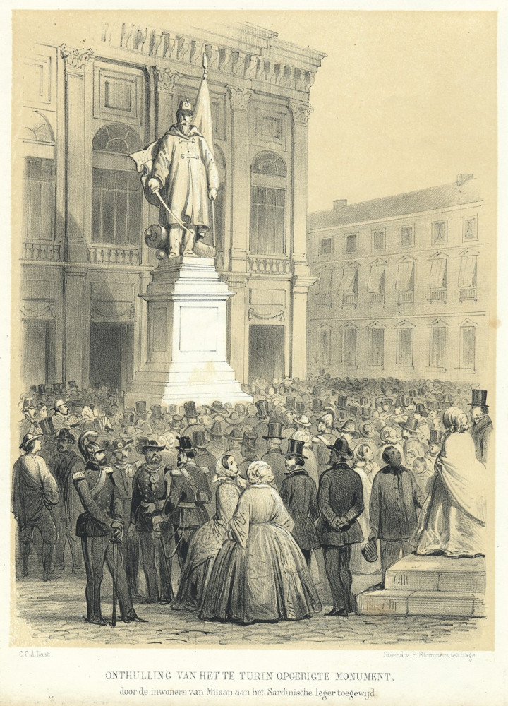 Onthulling van het te Turin opgerigte monument. Aia, P. Blommers, 1859.