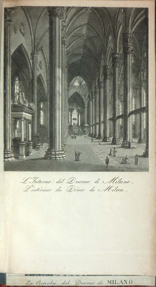 Panorama de Milan dessiné sur le Dôme et publié par Henry Keller de Zurich gravé au trait par F. Schmid / Panorama von Mailand auf dem Dom gezeichnet. Zurigo, Keller & Fussli, 1817.
