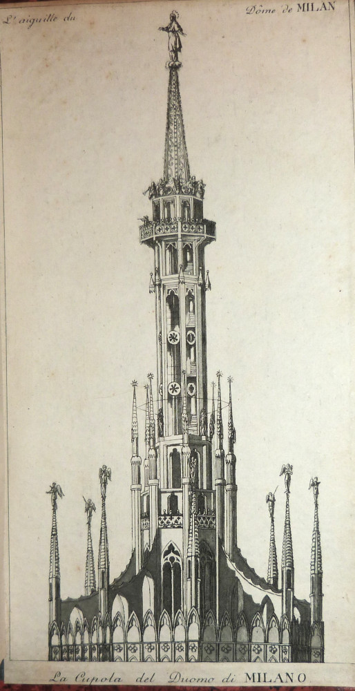 Panorama de Milan dessiné sur le Dôme et publié par Henry Keller de Zurich gravé au trait par F. Schmid / Panorama von Mailand auf dem Dom gezeichnet. Zurigo, Keller & Fussli, 1817.