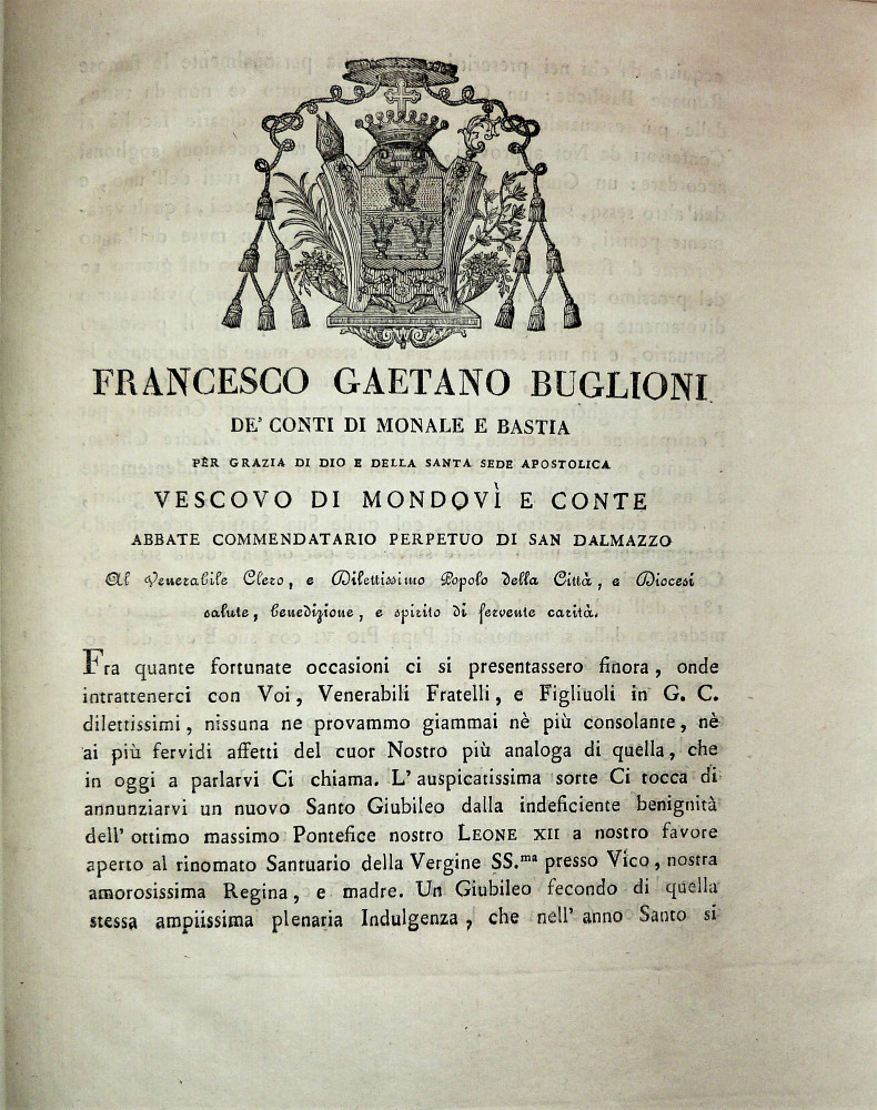 Buglioni, Francesco Gaetano. De’ conti di Monale e Bastia. Mondovì, Luigi Rossi, 1827.
