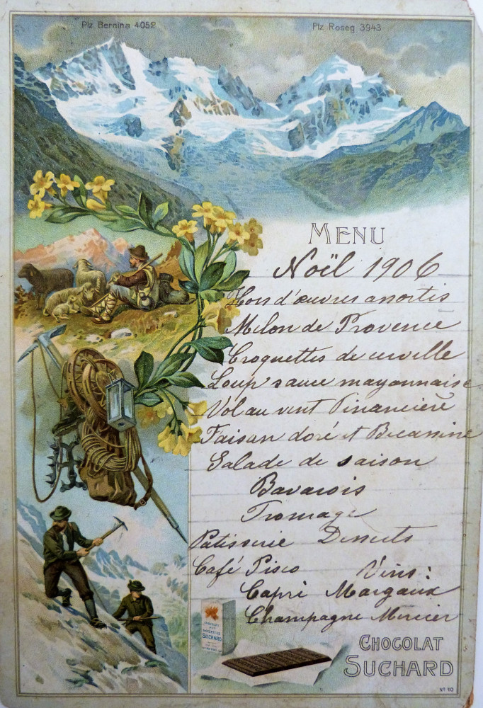 Gastronomia - Menù originale-Chocolat Suchard. Natale, 1906.