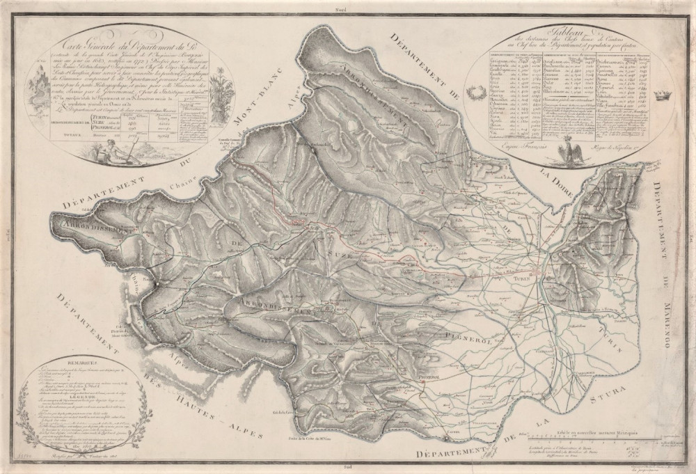Carte générale du département du Po. Torino, Chianale, Pietro Amati e Pio Tela, 1807.