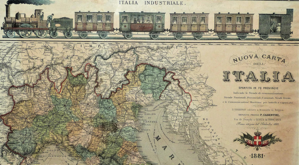 Nuova carta dell'Italia spartita in 70 provincie. Bruxelles, G.  Dosseray, 1881. 