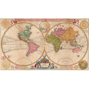 A New and Correct Map of the World Laid Down According to the Newest Discoveries, and from the Most Exact Observations. Londra, 1709.