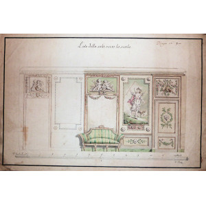Bozzetto preparatorio di interno. Italia, 1780-1800 circa.