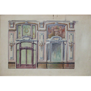 Bozzetto preparatorio di interno. Italia, 1890-1900 circa.