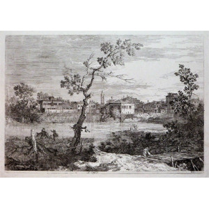Canal, Giovanni Antonio (detto Canaletto). Capriccio con il paese di Dolo. Venezia, dopo il 1744.