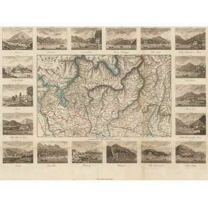  Carta postale dei quattro laghi in Lombardia. Milano, Francesco Pagnoni, 1860 circa.