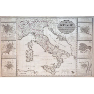 Carte d'Italie divisée en ses divers États, avec les plans des principales villes. Parigi, N. Maire, 1816.