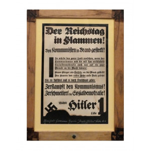 Der Reichstag in flammen! Von kommunisten in brand gesteckt! Whlt Hitler Liste1. Berlino, 1933.