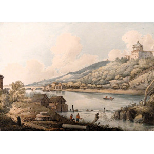 Disegni - Fryer, Edward. Due vedute della città di Torino. Londra, 1823.