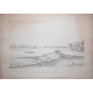 Disegno -  Veduta del Po a Piacenza. Italia, inizio XIX secolo.