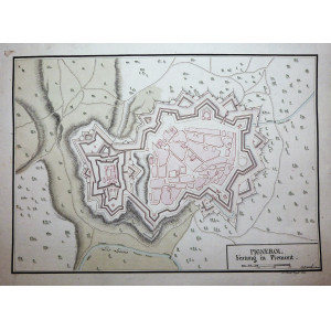 Disegno - Pignerol festung in Piemont. Brand, 1816.