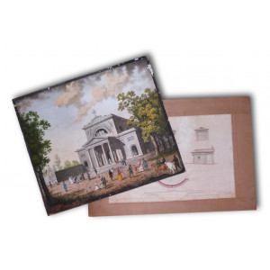 Disegno - Veduta e progetto della Chiesa della Madonna dei Fiori a Bra. Torino, Gaetano Bertolotti, 1839-1840. 