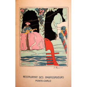 Gastronomia - Menù originale Louis Jean Chauvin-Restaurant des Ambassadeurs Monte Carlo - cena 7 marzo, 1929.